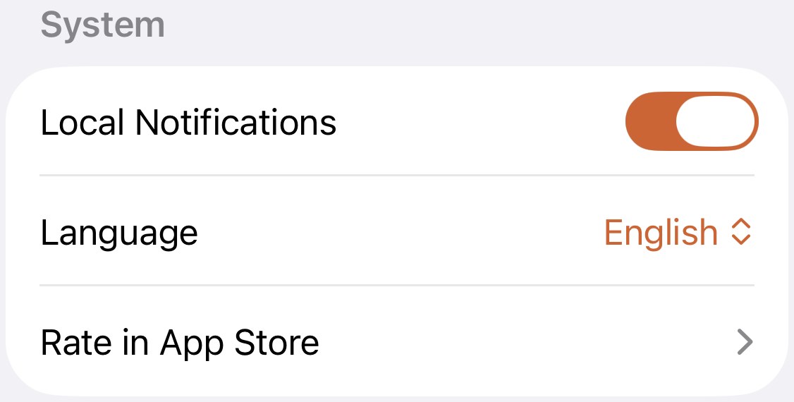 The System section of Apex Run's Settings with the Local Notifications toggle on